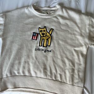 Life is Good Cat Graphic Cream short sleeve Sweatshirt
